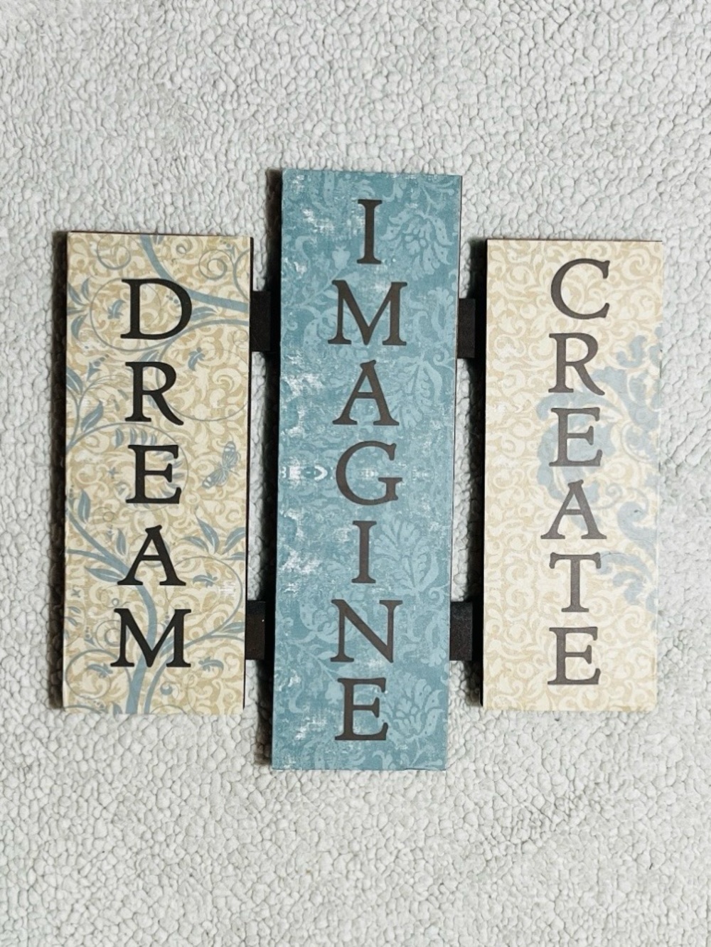 Imagine, Dream, Create Wall Plaque Set in Blue and Cream